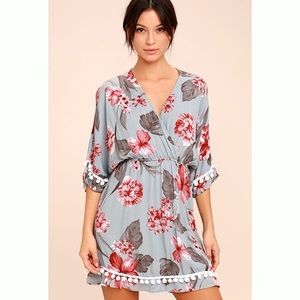 New Lulus Pom reader blue grey floral print